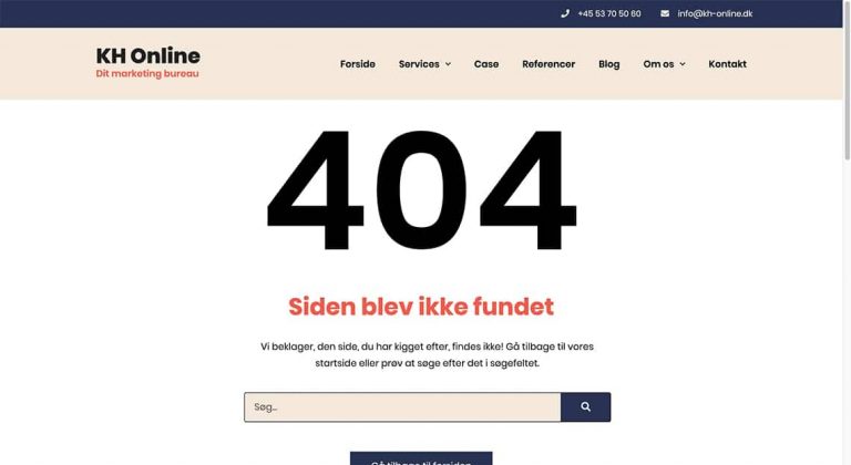 404 fejl på KH Onlines hjemmeside